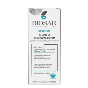 سيروم المقشر المقاوم للبثور بالفحم وأحماض الفواكه من بيوسار (BIOSAR Serenvit AHA + BHA + Charcoal Serum 30 ml)